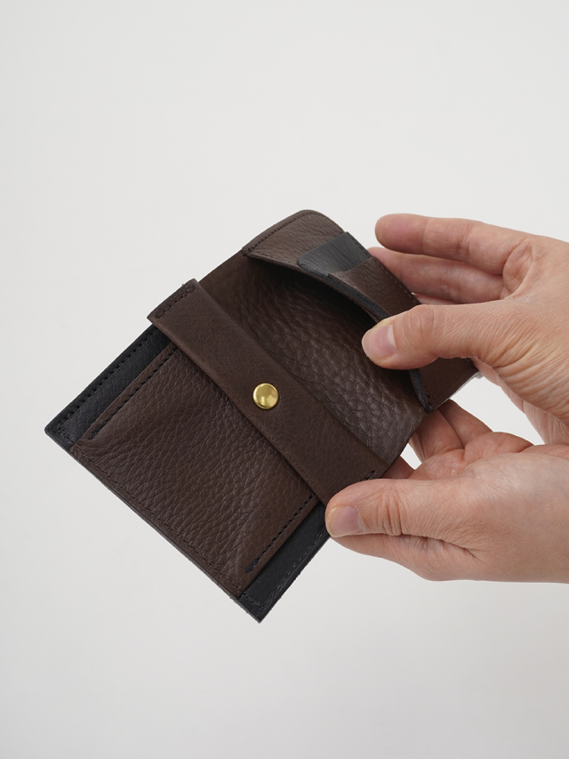 ダークブラウン レザー コンパクト財布 牛革 コンパクト財布