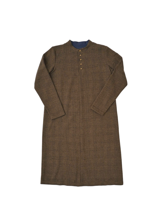 コットンウールグレンチェック長袖ワンピース 