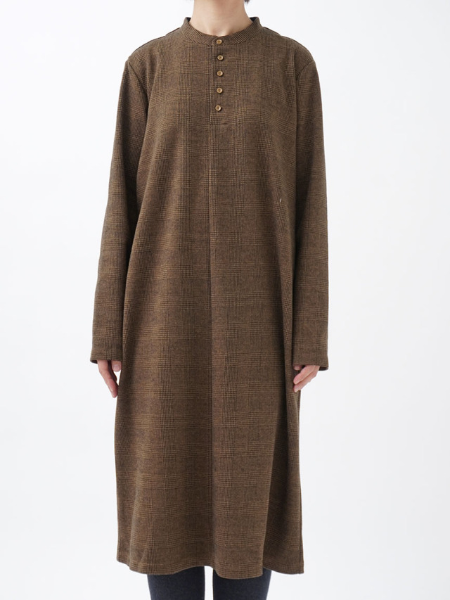 コットンウールグレンチェック長袖ワンピース 