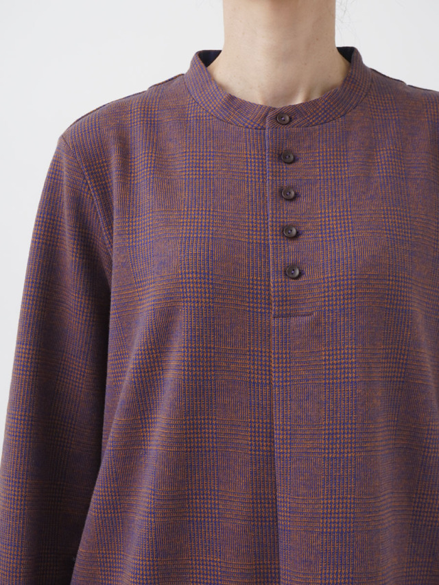 コットンウールグレンチェック長袖ワンピース 