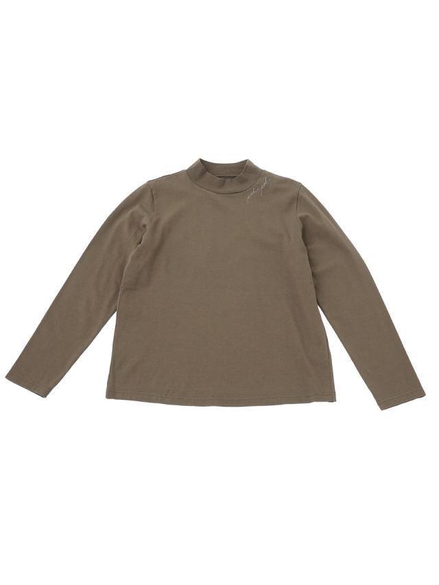 コットン天竺　ハイネック刺繍長袖Ｔシャツ