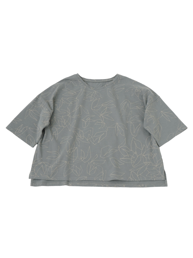 ４０／－プレーティング天竺　マグノリア柄５分袖Ｔシャツ