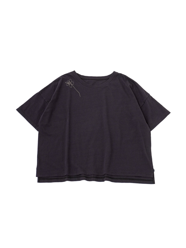 ３０／－ナチュラルソフト天竺　花刺繍ワイドＴシャツ