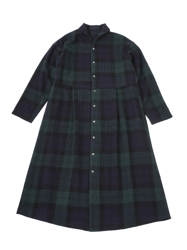 ２／４８リファインガーゼチェック　ラウンド襟ワンピース