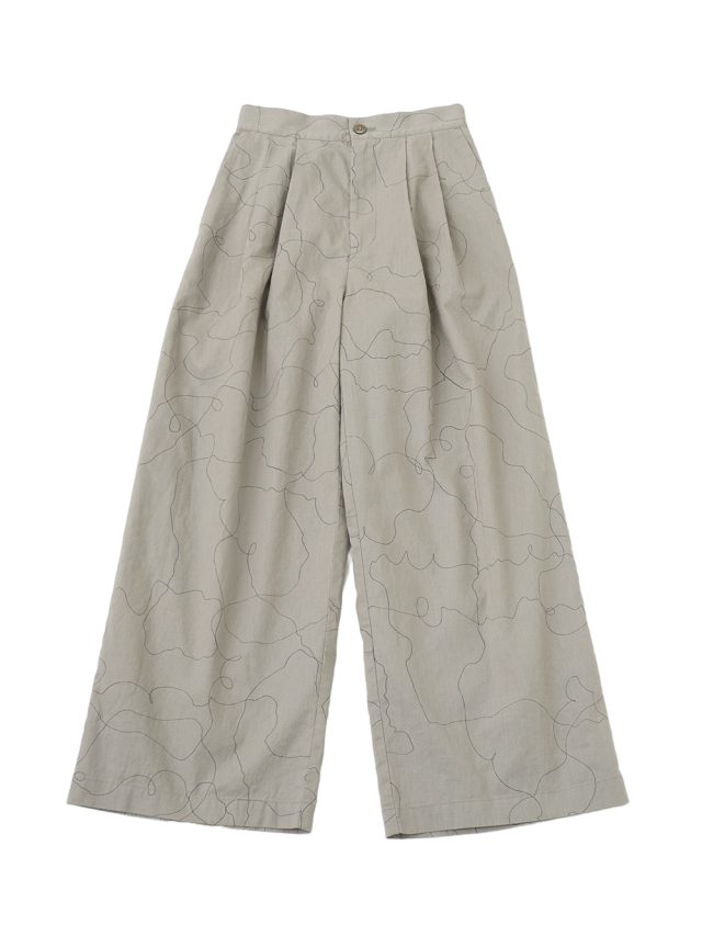 ２０ｓ綿麻シーチング春霞柄　タックパンツ