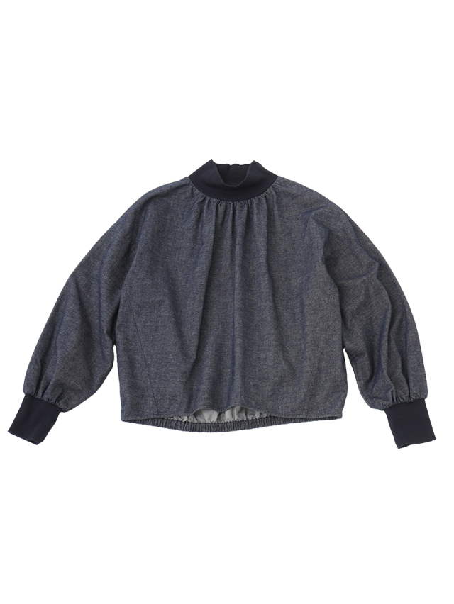 スエードタッチネル　リブタートル襟ブラウス