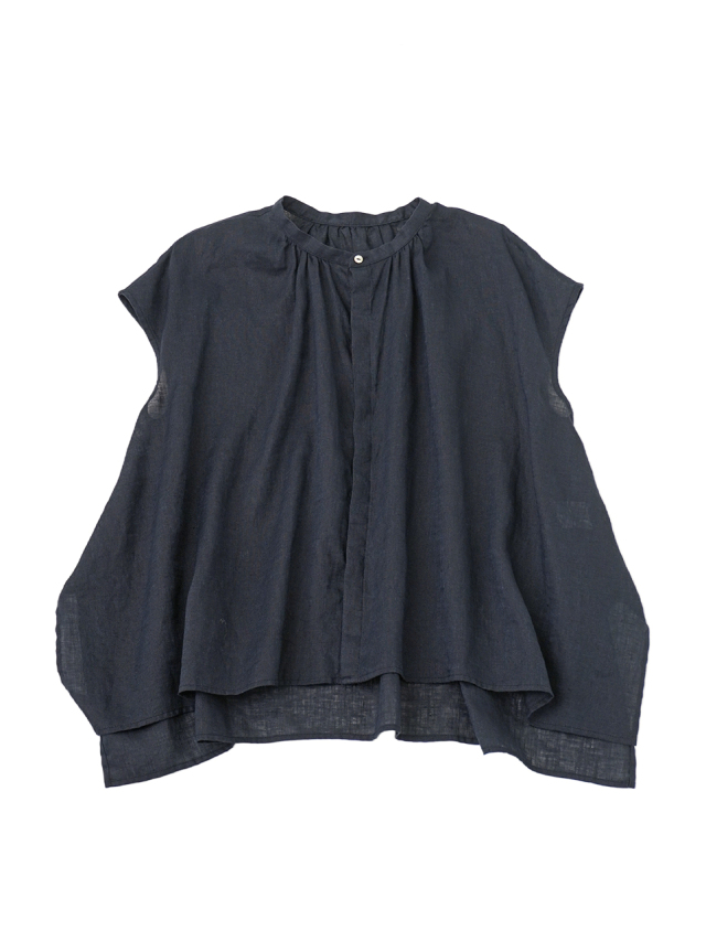 ６０／１ウォッシュリネン　フレアギャザーブラウス