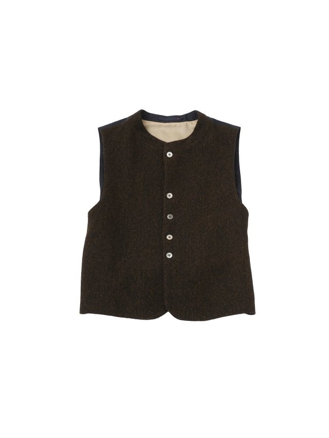 トラディショナルウールヘリンボン　スタンド襟ベスト