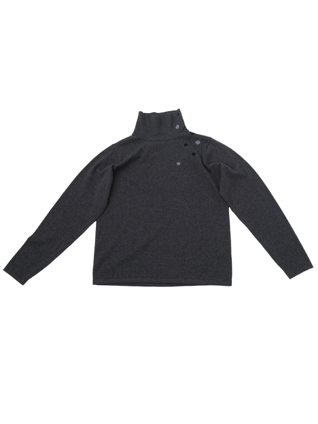 １２Ｇ綿×毛　木洩れ陽インターシャ　タートル襟プルオーバー