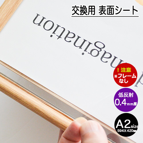 「パネル表面シート低反射シートA2サイズ 1枚」　表面シートのみフレームなし