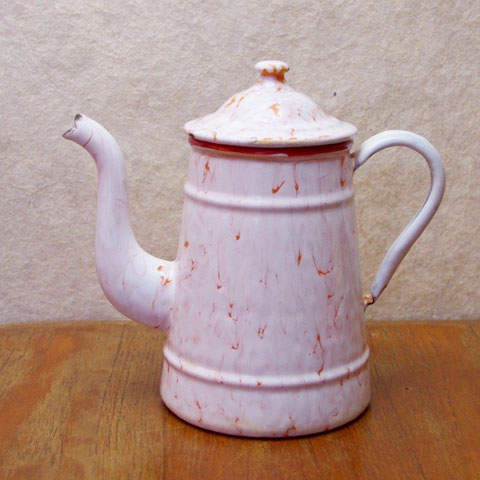 フランス　ブロカント　ホウロウ　コーヒーポット（マーブル）