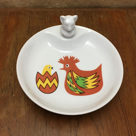 フランスブロカント　ベビー用保温皿（鳥の親子）