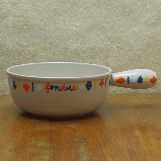 ヴィンテージ・ルクルーゼ鍋　（大型フォンデュ用）ハーブ柄ネイビー