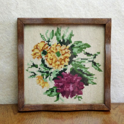 フランス ブロカント 刺繍のある お盆