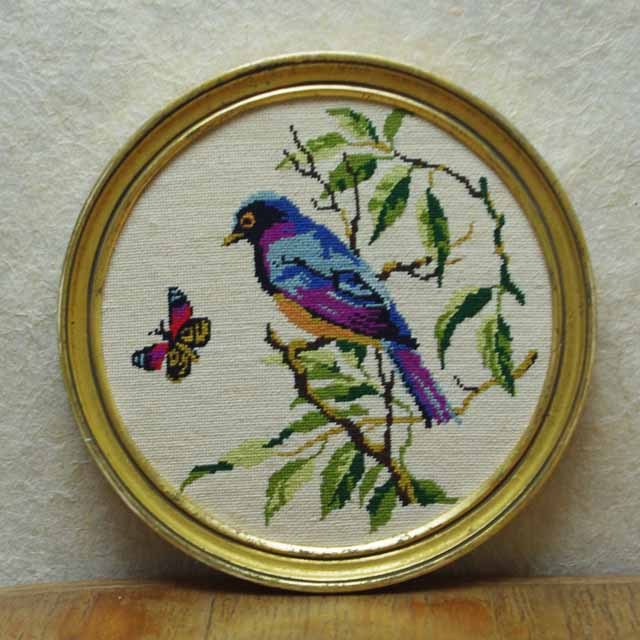 青い鳥 刺繍 （クロスステッチ）額入り