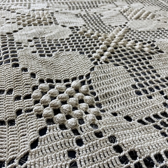 フランス ブロカント 手編みレース ベッドカバー（250×250）