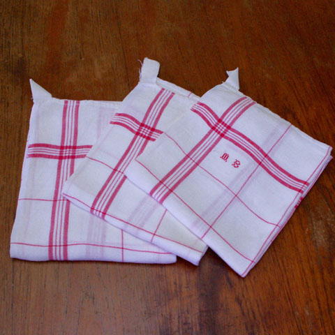 フランスブロカント モノグラム入り リネン クロス（チェック柄）