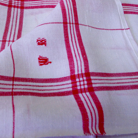 フランスブロカント モノグラム入り リネン クロス（チェック柄）