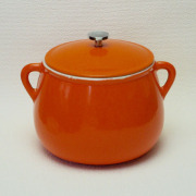 値下げ　フランス　アンティーク　ル・クルーゼ　オレンジ　チーズフォンジュ用鍋 フランス ヴィンテージ ル・クルーゼ Le Creuset フォンデュ鍋