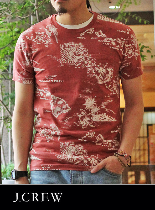 J.CREW ジェイクルーSlim Washed Hawaiian Pocket  S/S TEE RED