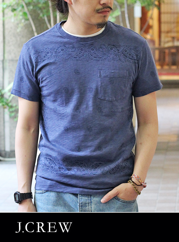 J.CREW ジェイクルーペイズリー Pocket  S/S TEE NAVY