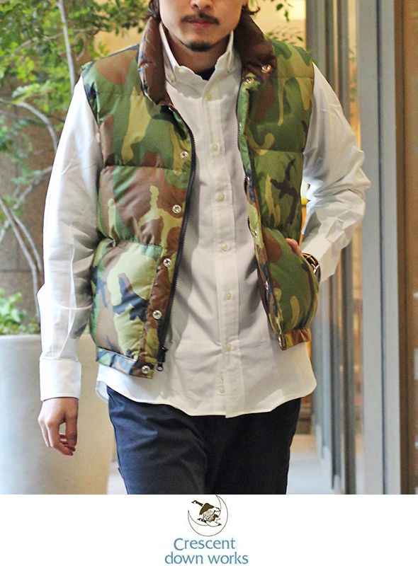 CRESCENT DOWN WORKS クレセントダウンワークス DOWN VEST WOODLAND CAMO