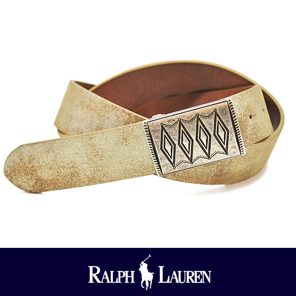 POLO RALPH LAUREN ポロ ラルフローレン  クラッキングレザーバックルベルト WHT/GLD