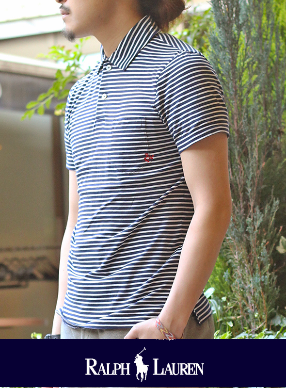 POLO RALPH LAUREN ポロ ラルフローレン シルケットボーダーS/Sポロシャツ NV/WH