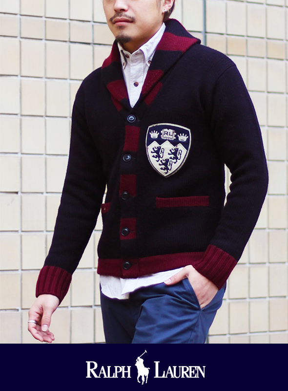 POLO RALPH LAUREN ポロ ラルフローレン SHAWL COLLAR LETTERED CARDIGAN ネイビー