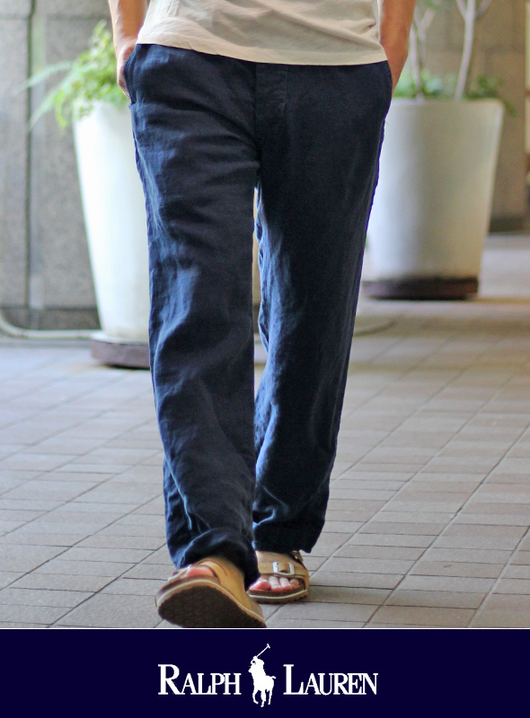 POLO RALPH LAUREN ポロ ラルフローレン LINEN EASY PANTS NAVY◆SALE ▲￥5,000 off◆