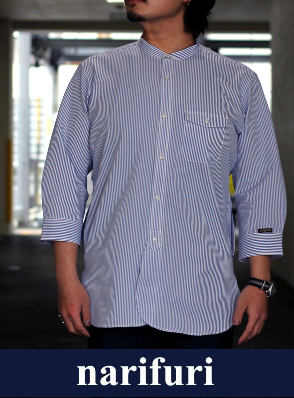 narifuri ナリフリ Band collar　Three-quarter sleeve shirtバンドカラー七分袖シャツ(NF4007)