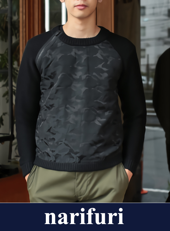 narifuri ナリフリ Jacquard camouflage gater knit (NF990)