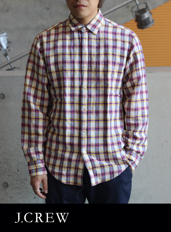 J.CREW ジェイクルー リネンチェックシャツ NT/PPL/YL