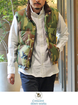 CRESCENT DOWN WORKS クレセントダウンワークス DOWN VEST WOODLAND CAMO