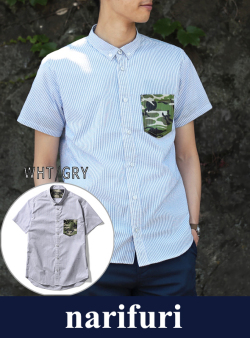 narifuri ナリフリ  Seersucker stripe short sleeve shirt（NF924）