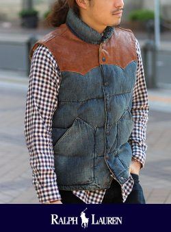 POLO RALPH LAUREN ポロ ラルフローレン LEATHER YORK DOWN VEST◆SALE 50% off◆
