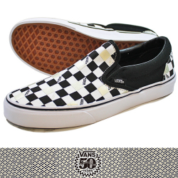 VANS バンズ 50th CLASSIC SLIPON CHECHER WHITE/BLACK/GOLD