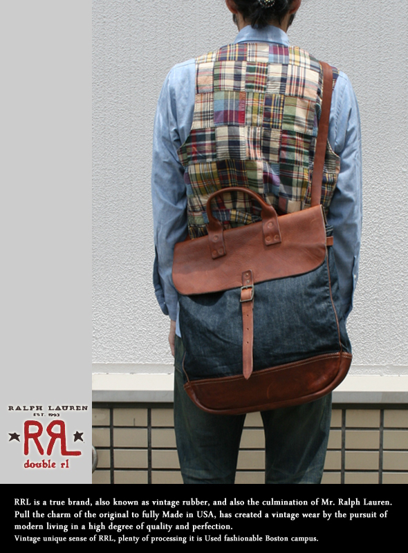 RRL ダブルアールエル デニム&レザーフラップショルダーバッグ 