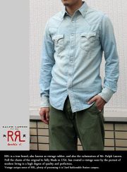 RRL ダブルアールエル Weathering Western Shirt ウォッシュ加工ウエスタンシャツ L.BLUE