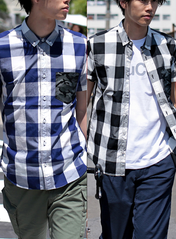 narifuri ナリフリ Bias block check short sleeve shirt（NF803）