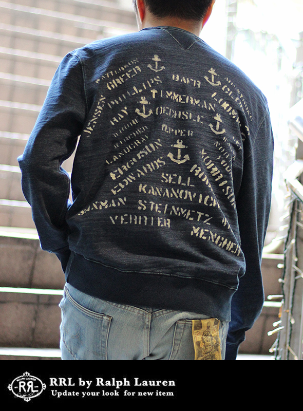 RRL ダブルアールエル INDIGO DYE SWEAT ステンシルプリント