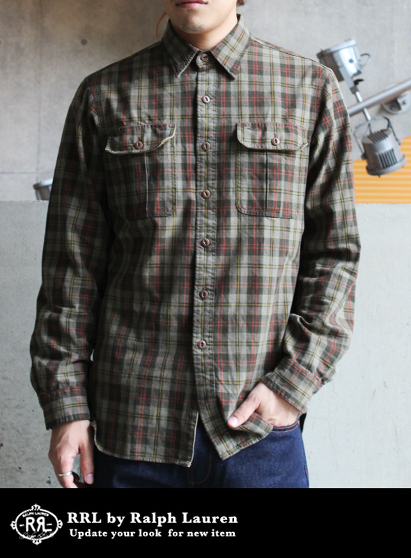 RRL ダブルアールエル コットンチェックシャツ KHA/RED