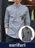 narifuri ナリフリ Seersucker gingham 3/4 sleeve shirt （NF929）