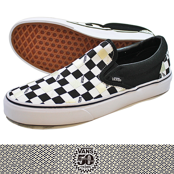 VANS バンズ 50th CLASSIC SLIPON CHECHER WHITE/BLACK/GOLD