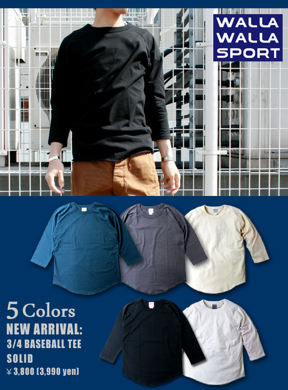 WALLA WALLA SPORTS ワラワラ 3/4 BASEBALL TEE SOLID