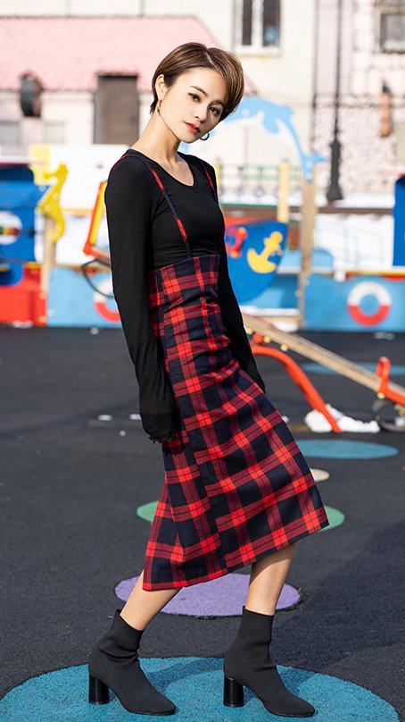 サスペンダーチェックスカート_c20ss-sk12a