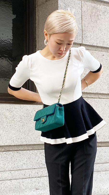 ペプラム半袖トップス