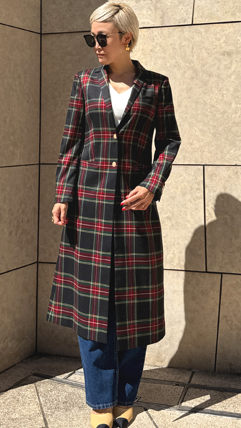 チェックモダンロングジャケット