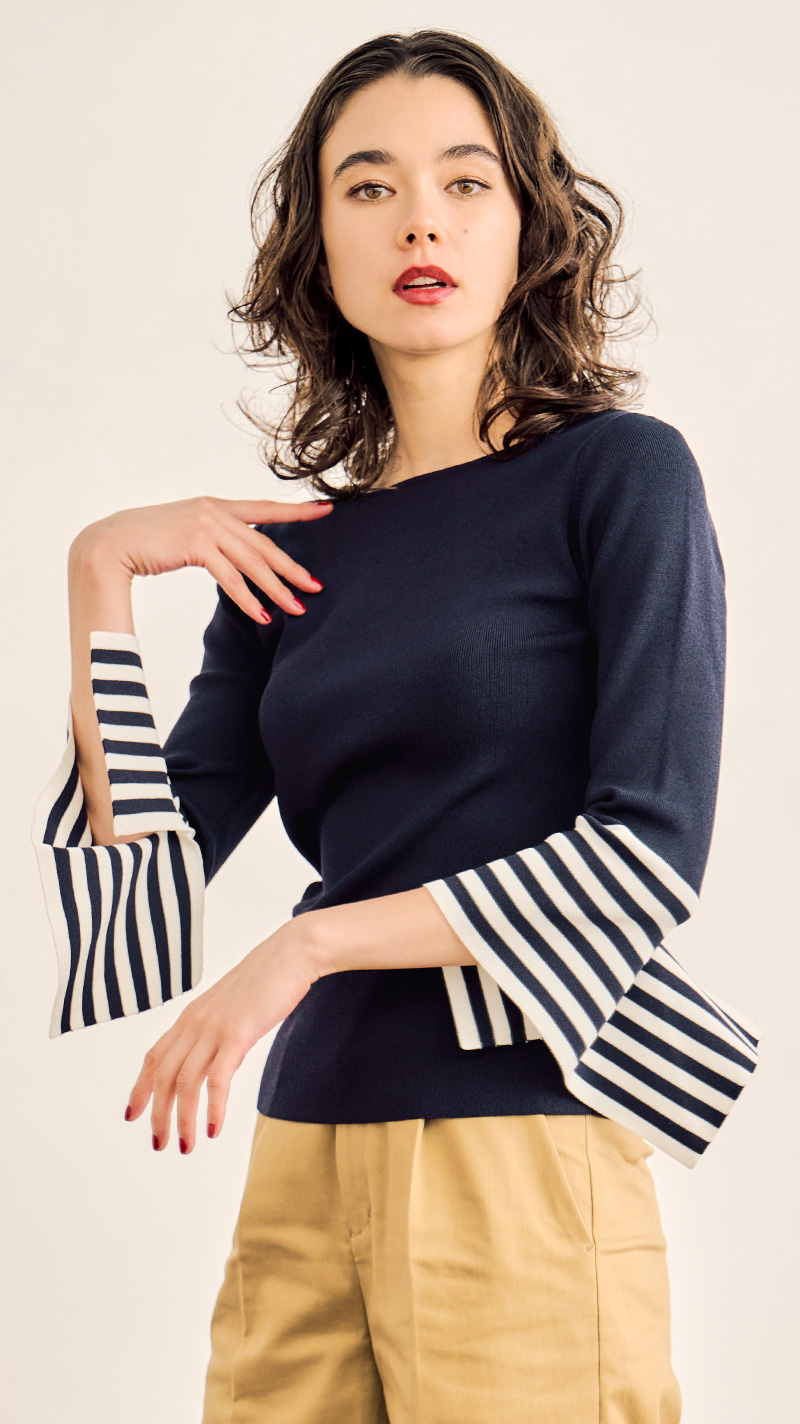 カフスボーダーニットトップス