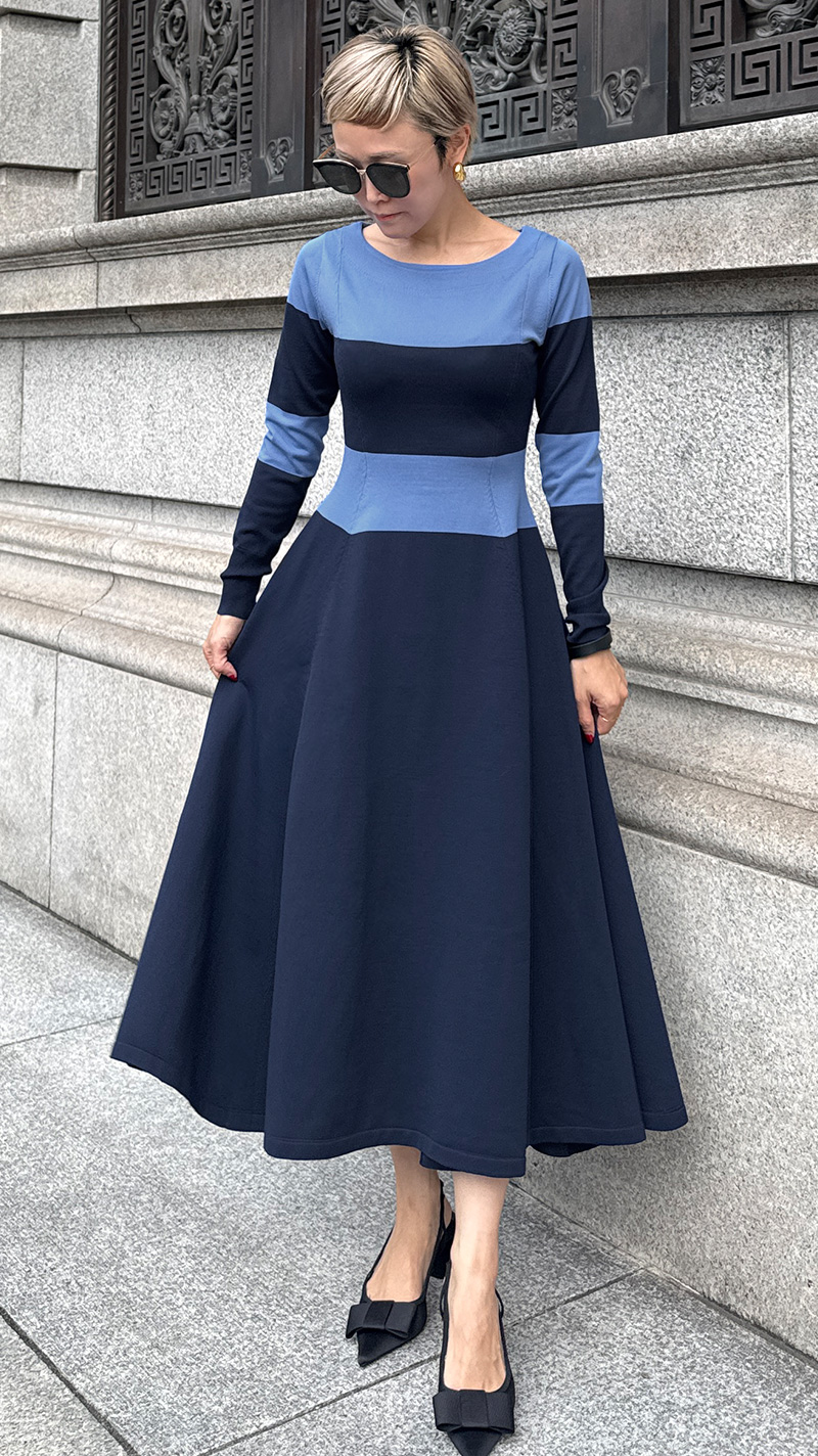 【再予約】配色美ラインニットワンピース【発送予定：2月上旬～中旬】